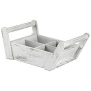 4-Compartment Wood Decorative Tray with Handles - White